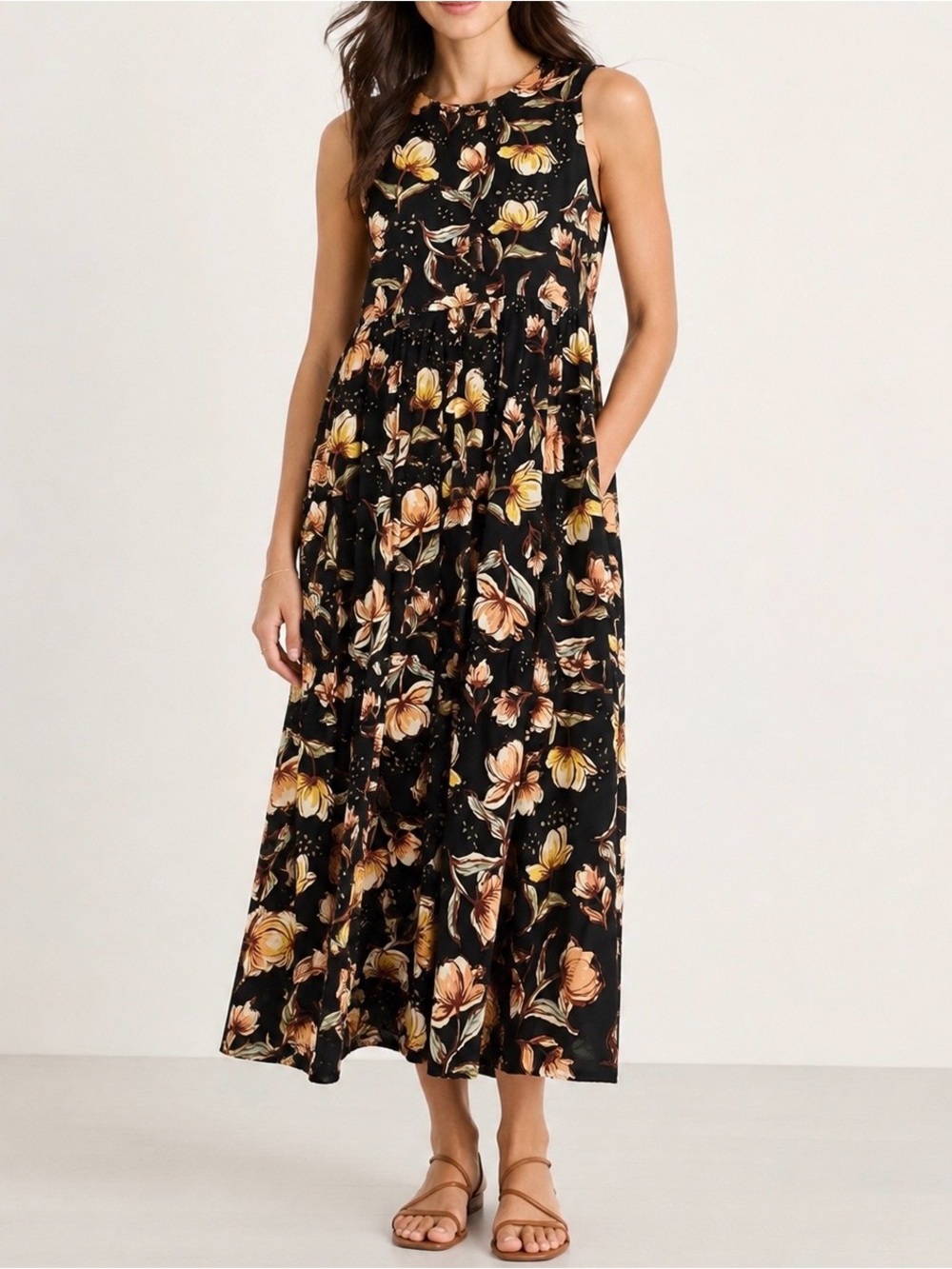 Caslon Maxi/Midi Dress
Lined 
Size S ( Fits S to M)
Beautiful Print
Tie on back